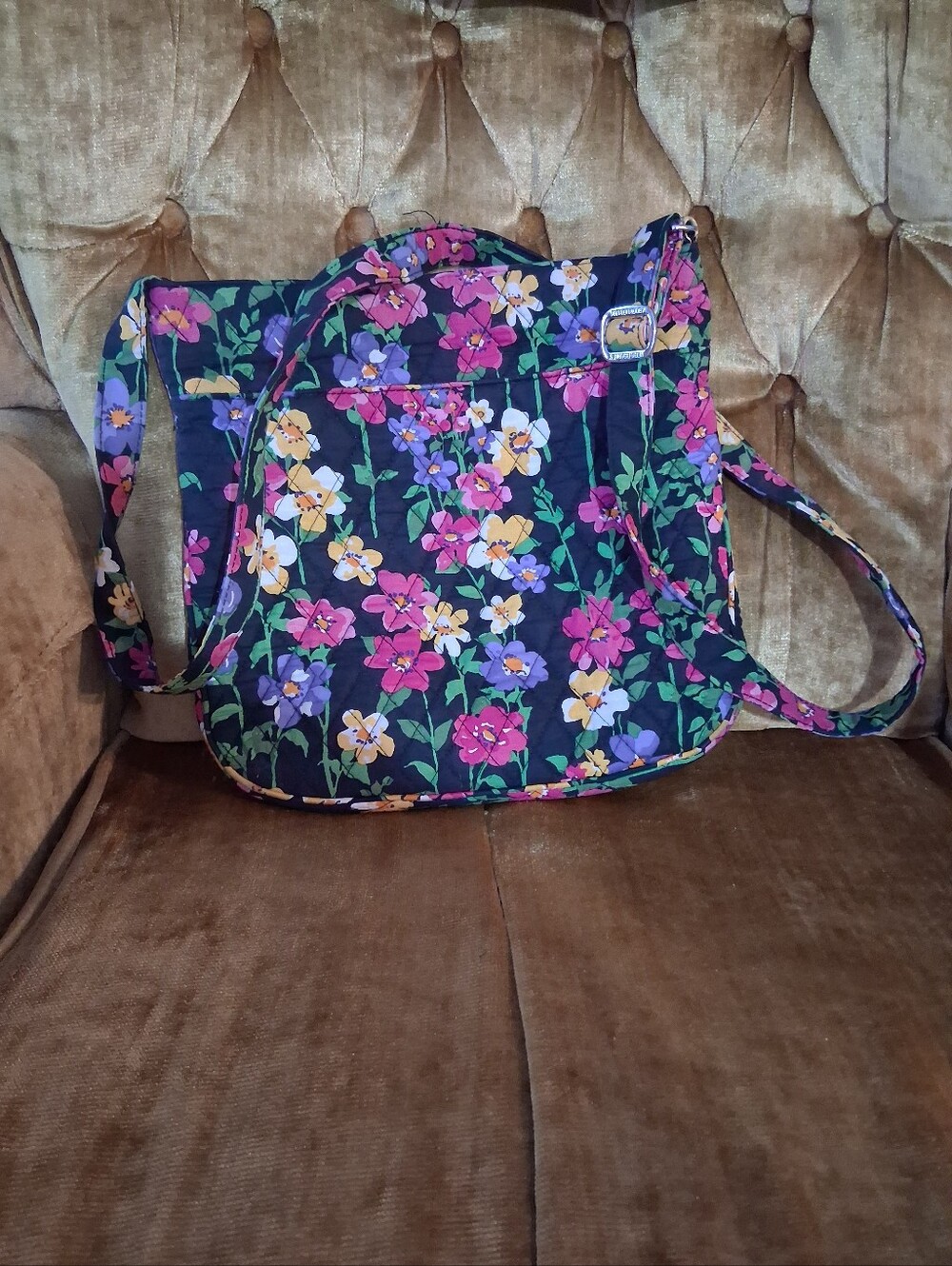 Vera Bradley Navy Quilted Crossbody with Pink & Purple Floral Print